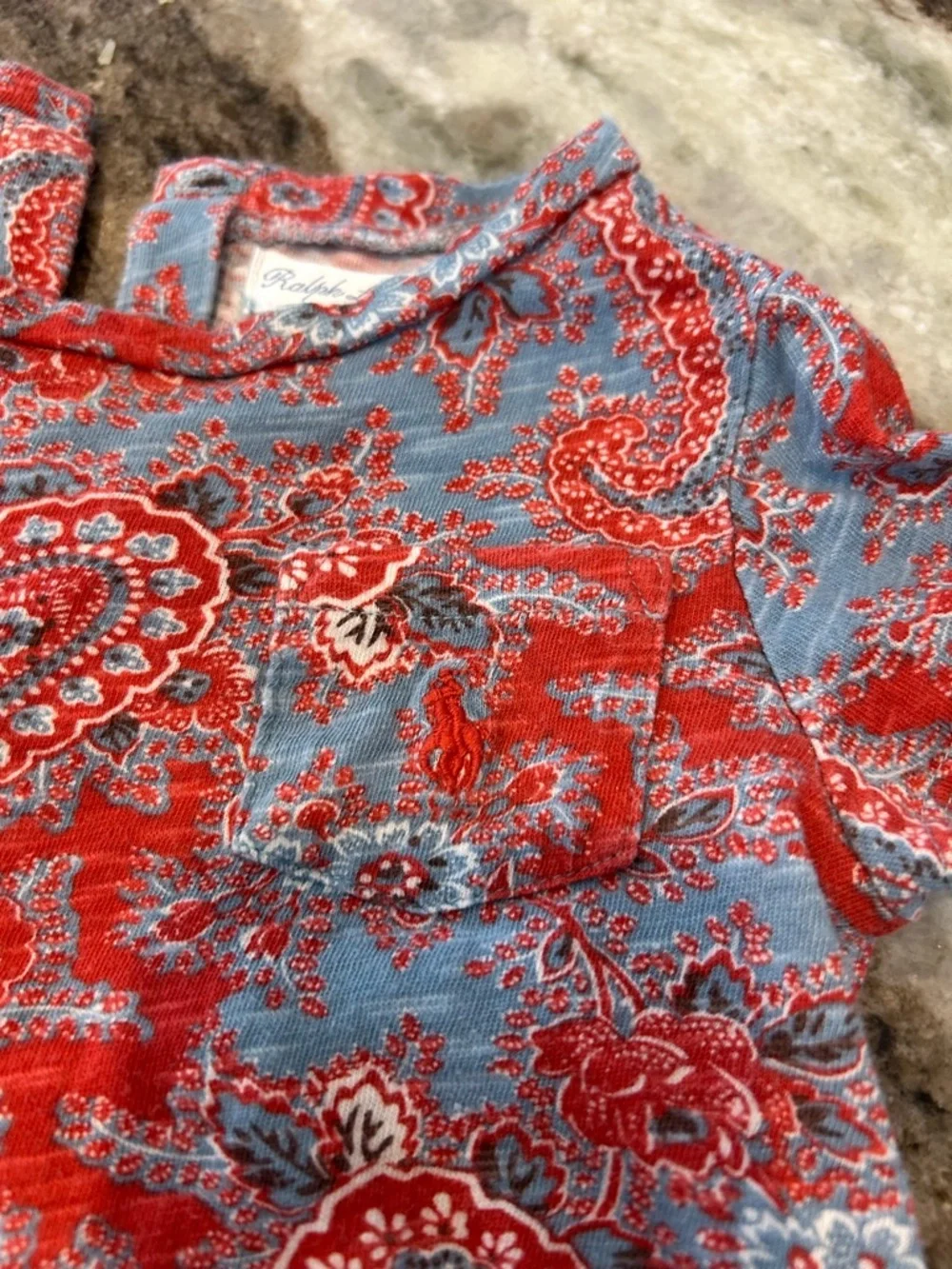 Ralph Lauren Red and Blue Paisley Ruffle Hem Dress size 18-24 mos GUC